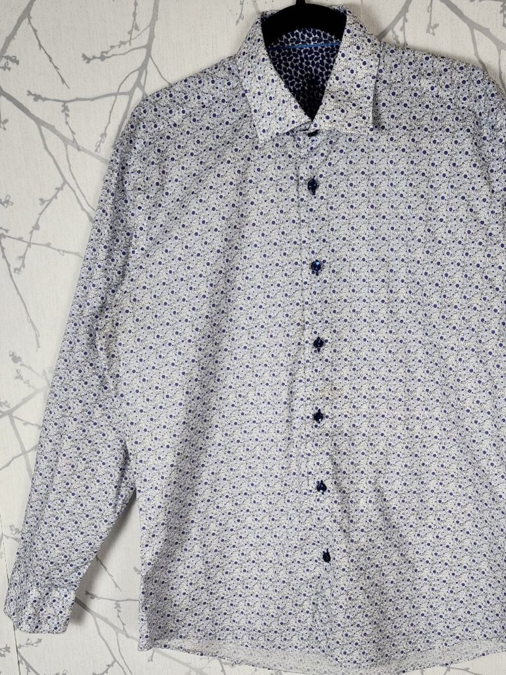 Bertigo Geometric Print Leaf Contrast Cuff Cotton Button Front Shirt